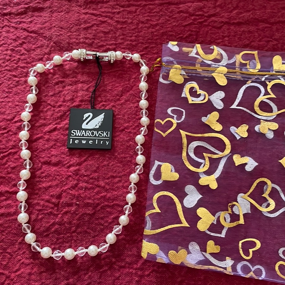 Swarovski crystal necklace white pearls with clear crystals